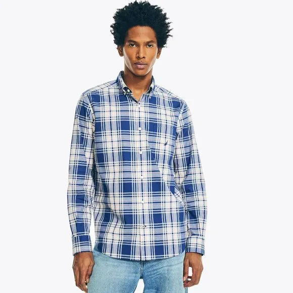 Nautica | Shirts | Nautica Mens Button Down Plaid Poplin Shirt Estate Blue  Size Xs 8 B4hp | Poshmark